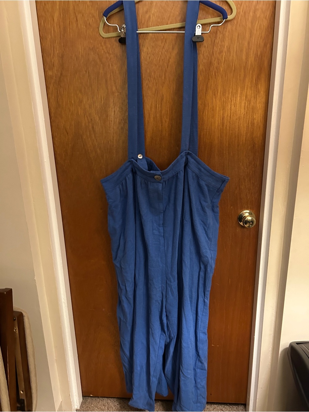 Fashion Brand Company Blue Thick Linen Wide Leg Pants with Adjustable Suspenders